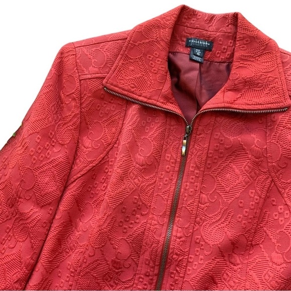Juliana Collezione Textured Print Collared Zip Jacket Burnt Red-Orange Size 10 - Picture 3 of 6